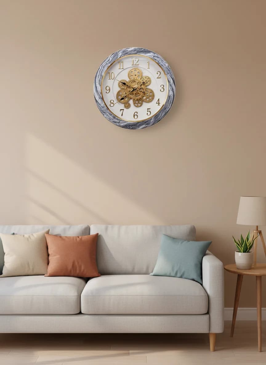 Marble Gear Wall Clock styled in a room setting 3