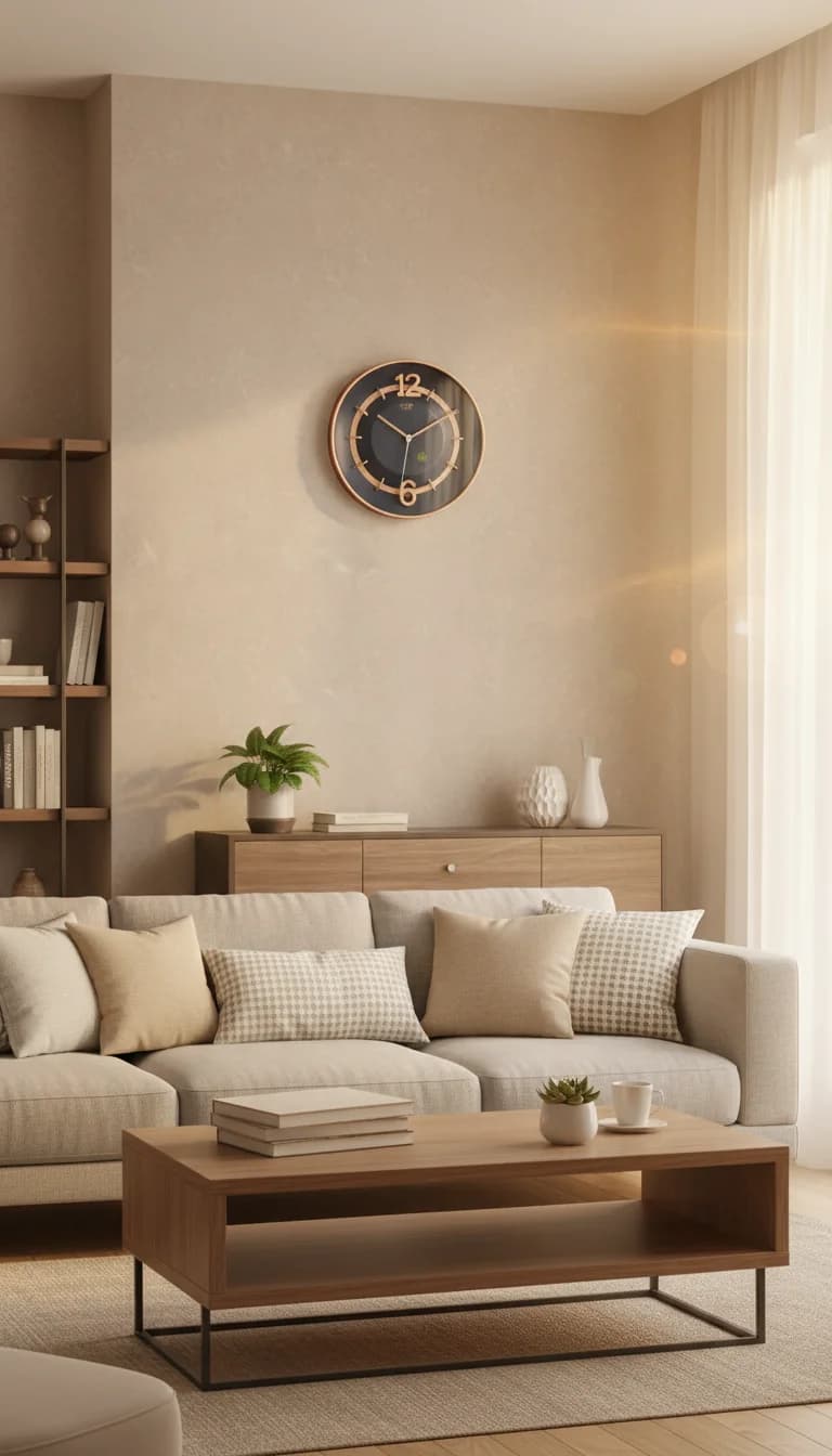1 Bronze Wall Clock styled in a room setting 1