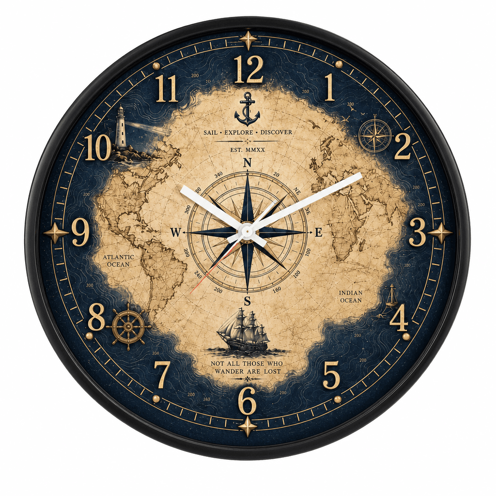 The clock Factory 031 Sail Vintage World Map Nautical Wall Clock