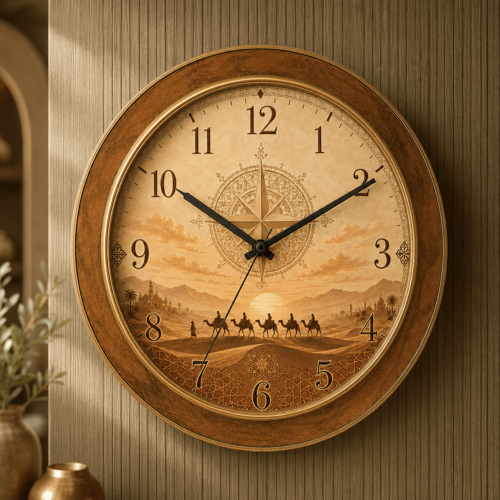 The clock Factory 'byd desert' Wall Clock - Desert Caravan Sunset - Premium Wall Clock 13 inch