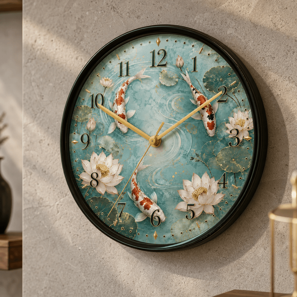 The Clock Factory 031 Koi Pond Decorative Wall Clock - Premium Wall Clock 13 inch