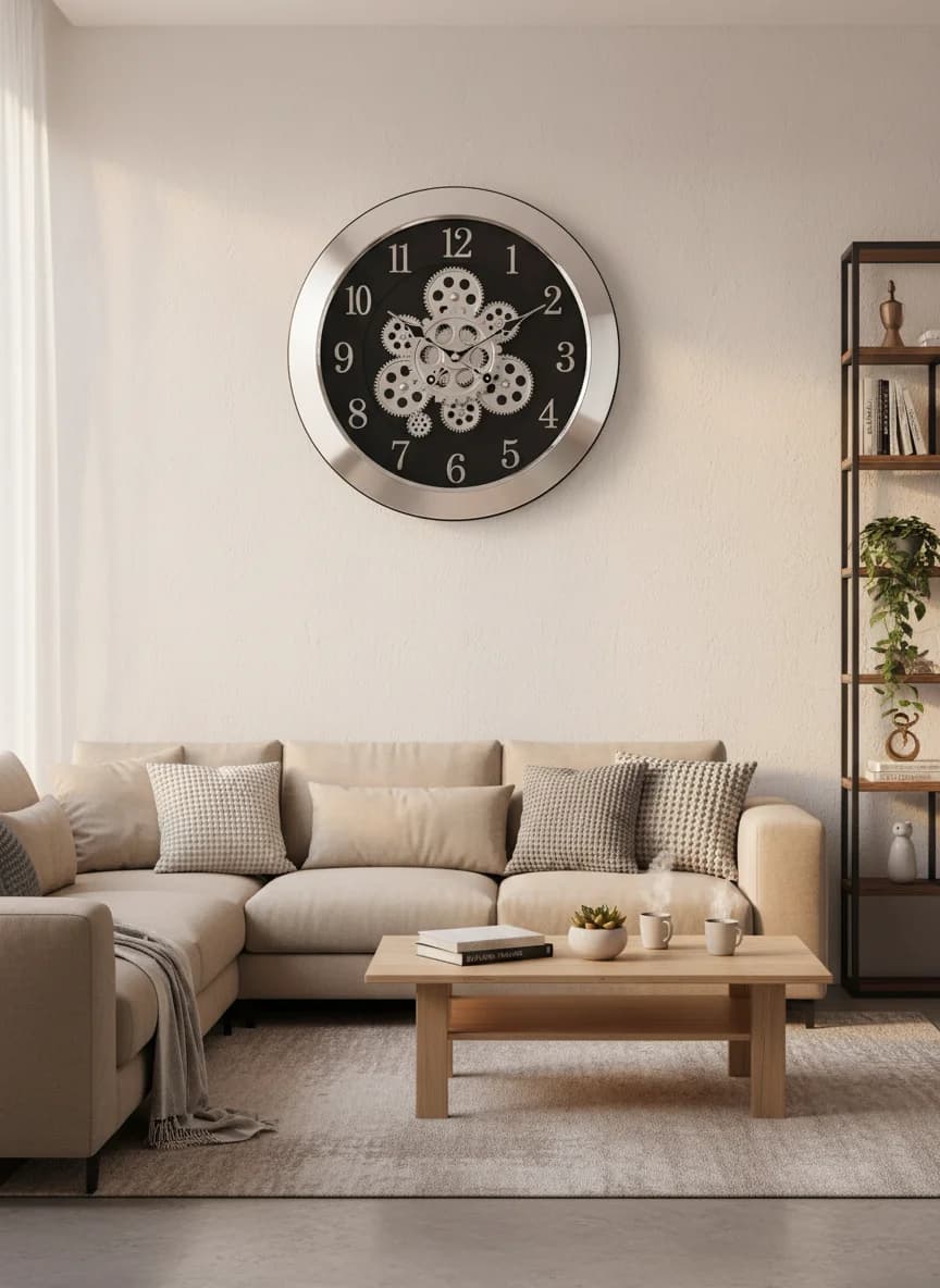 Marble Gear Wall Clock styled in a room setting 1
