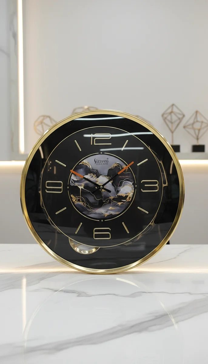 Gold & Black Wall Clock styled in a room setting 3