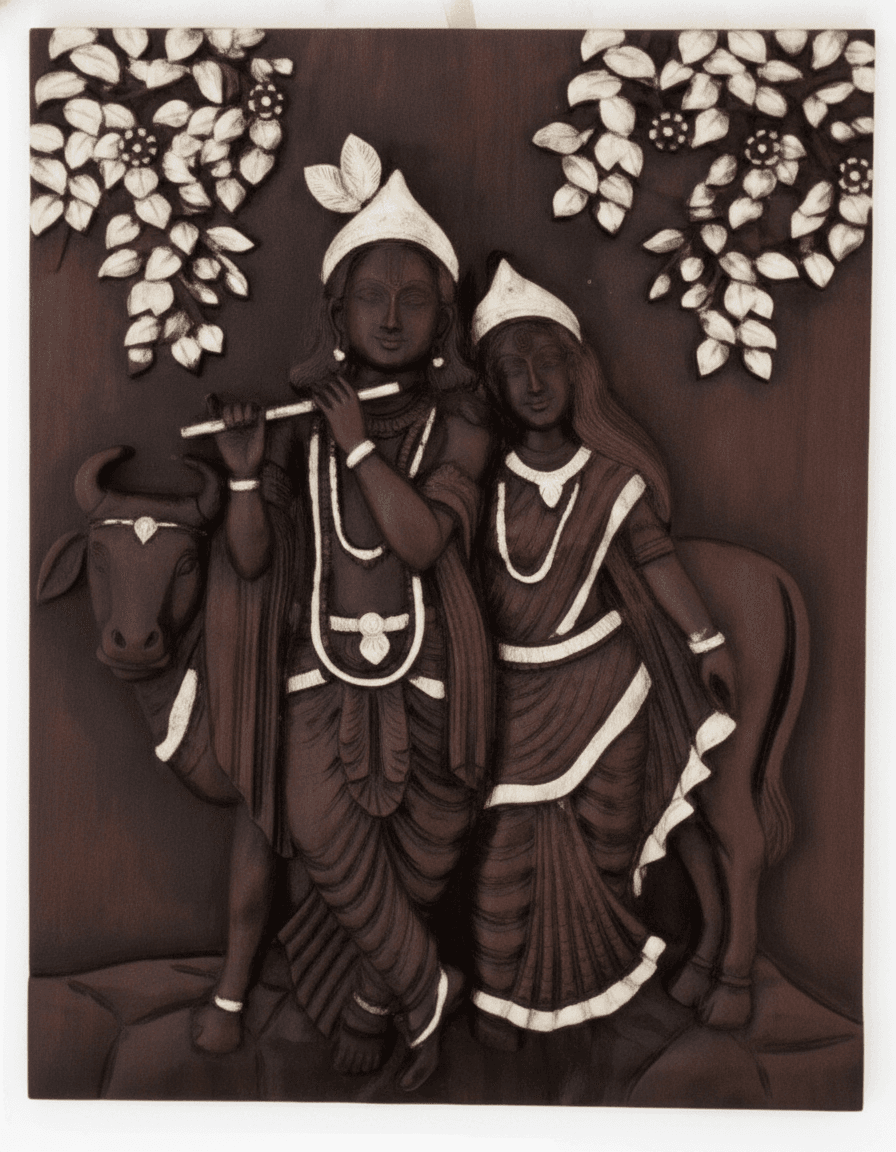 Radha Krishna Dark Brown 3D Wall Art