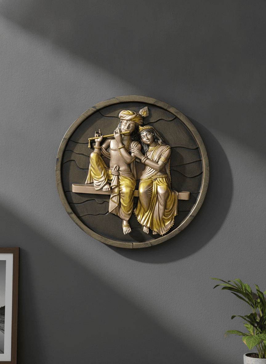 24 Inch 3D Radha Krishna Wall Art Silver And Black - Premium Wall Art 24 inch