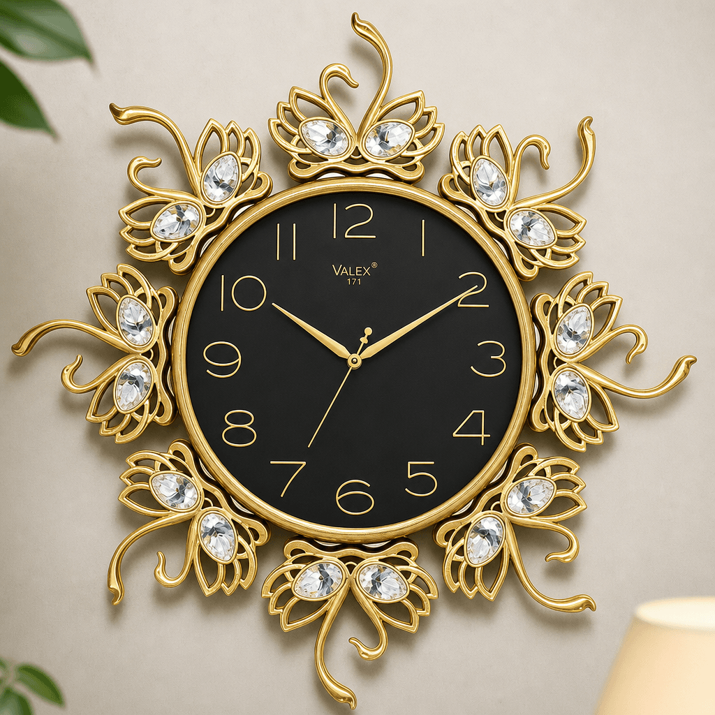 Ornate Gold Swan Wall Clock With Black Dial dimensions