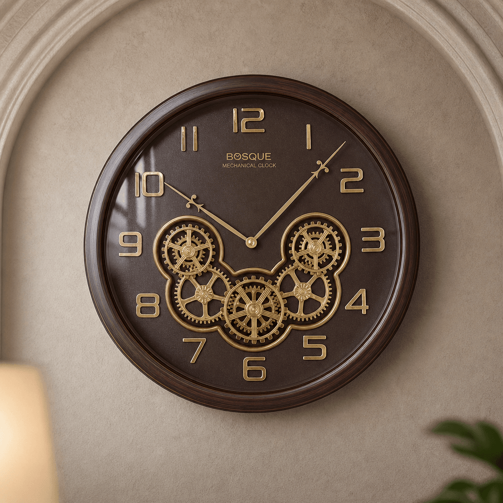 Bosque gear 08-WHITE Mechanical Wall Clock with Exposed Gears - Premium Wall Clock 14 inch