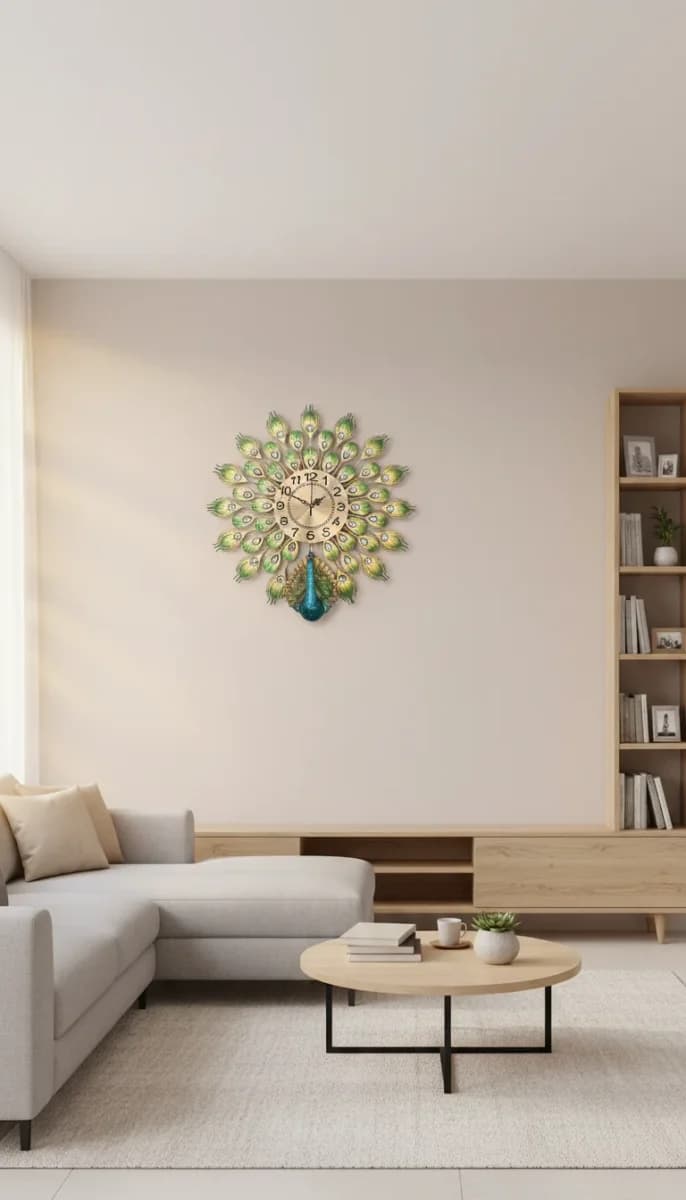 Regal Wall Clock Gold & Green Gemstone Accent styled in a room setting 1