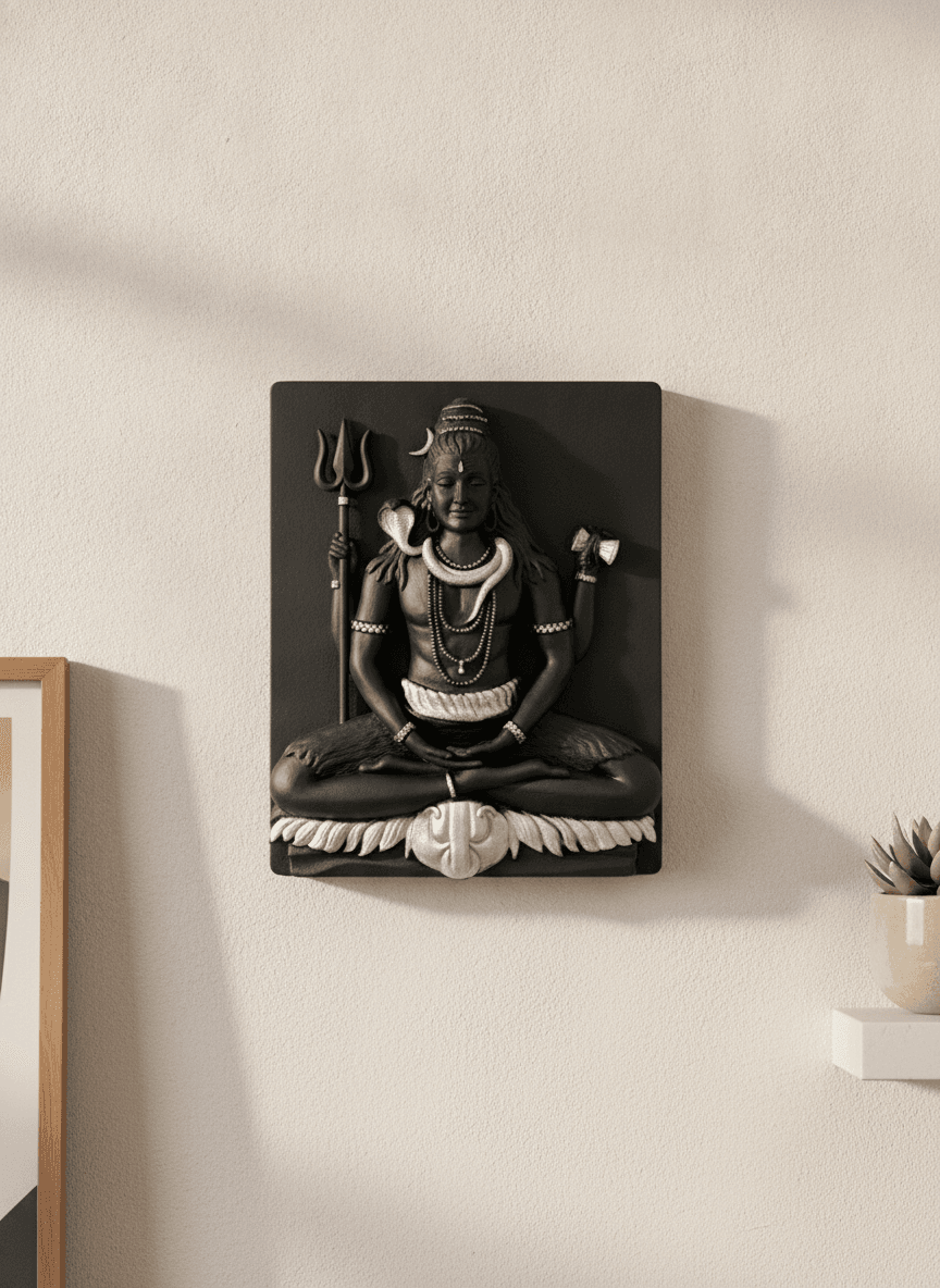 Shiv Ji Meditating Woodbrown Wall Art Sculpture - Premium Wall Art 22 inch
