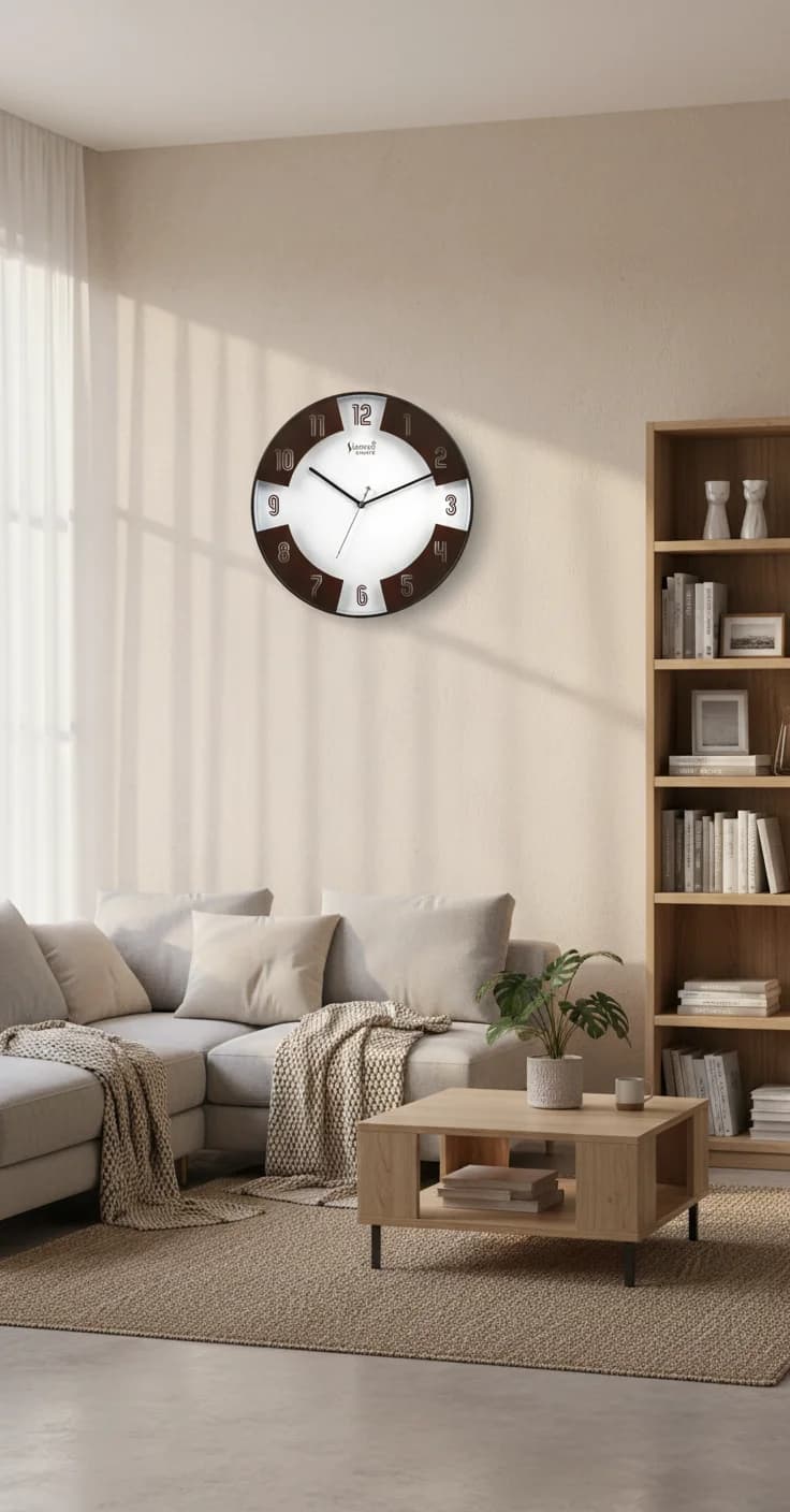 Modern Wall Clock Brown styled in a room setting 1