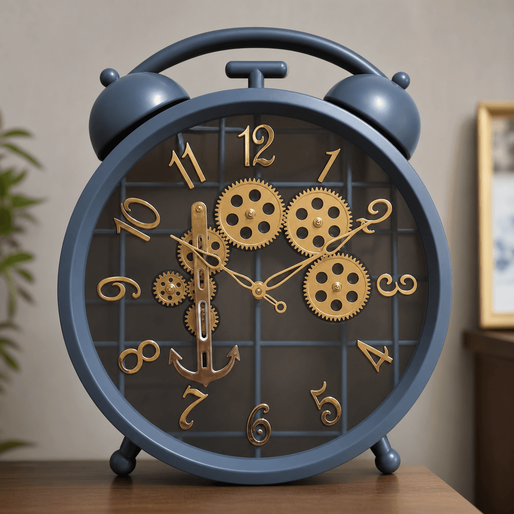 Steampunk Wall Clock Slate Grey With Gold Gears And Anchor dimensions