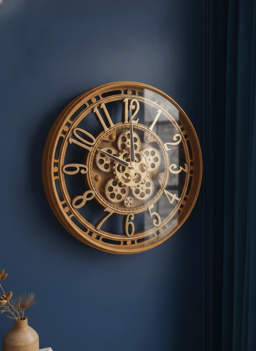 Industrial Gear Skeleton Wall Clock styled in a room setting 5