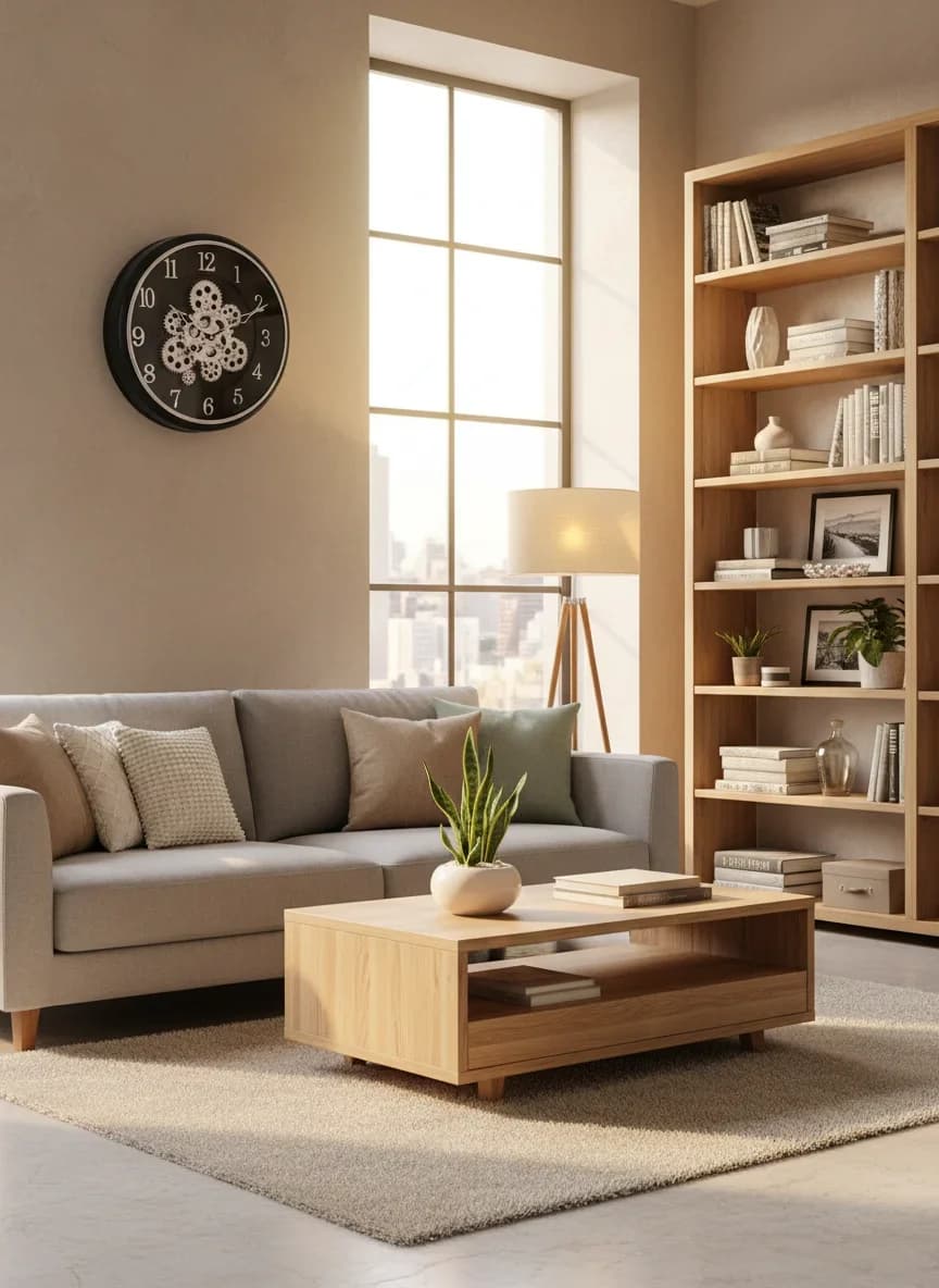 Gear Wall Clock Black styled in a room setting 1