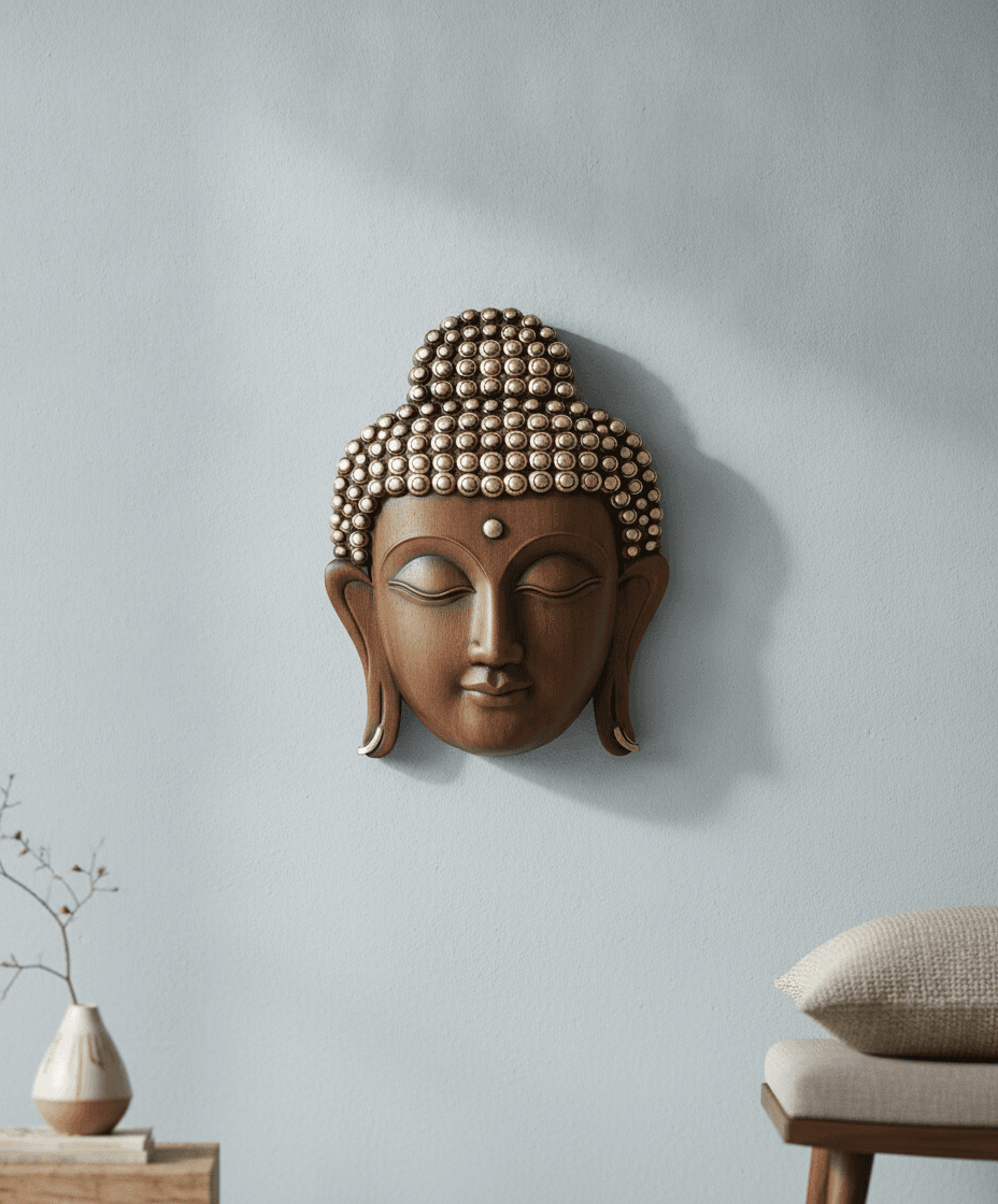 Face Wall Art Dark Wood And Gold - Premium Wall Art 22 inch