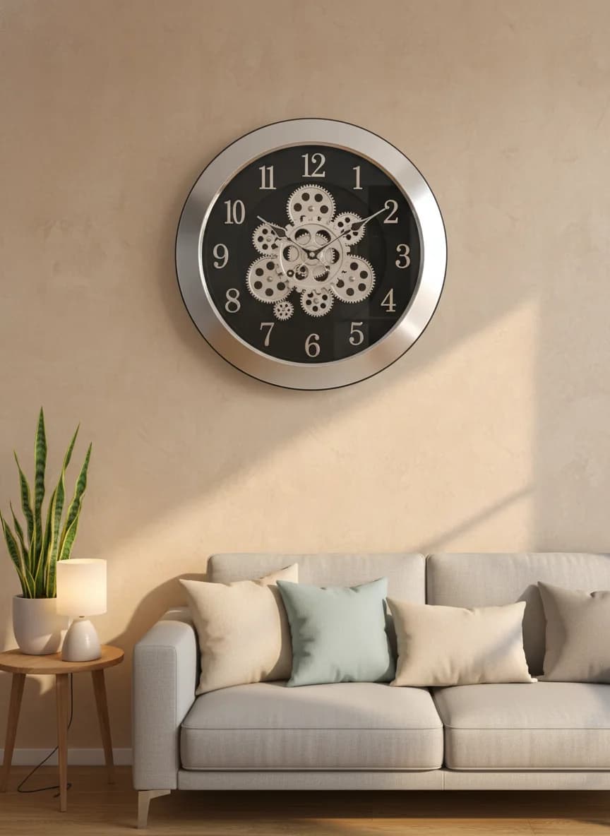 Marble Gear Wall Clock styled in a room setting 3