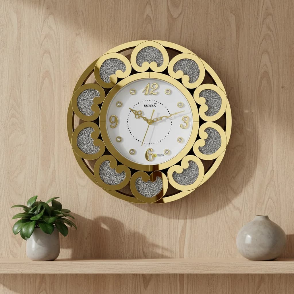 Rose Gold Sparkle Wall Clock Surya styled in a room setting 3