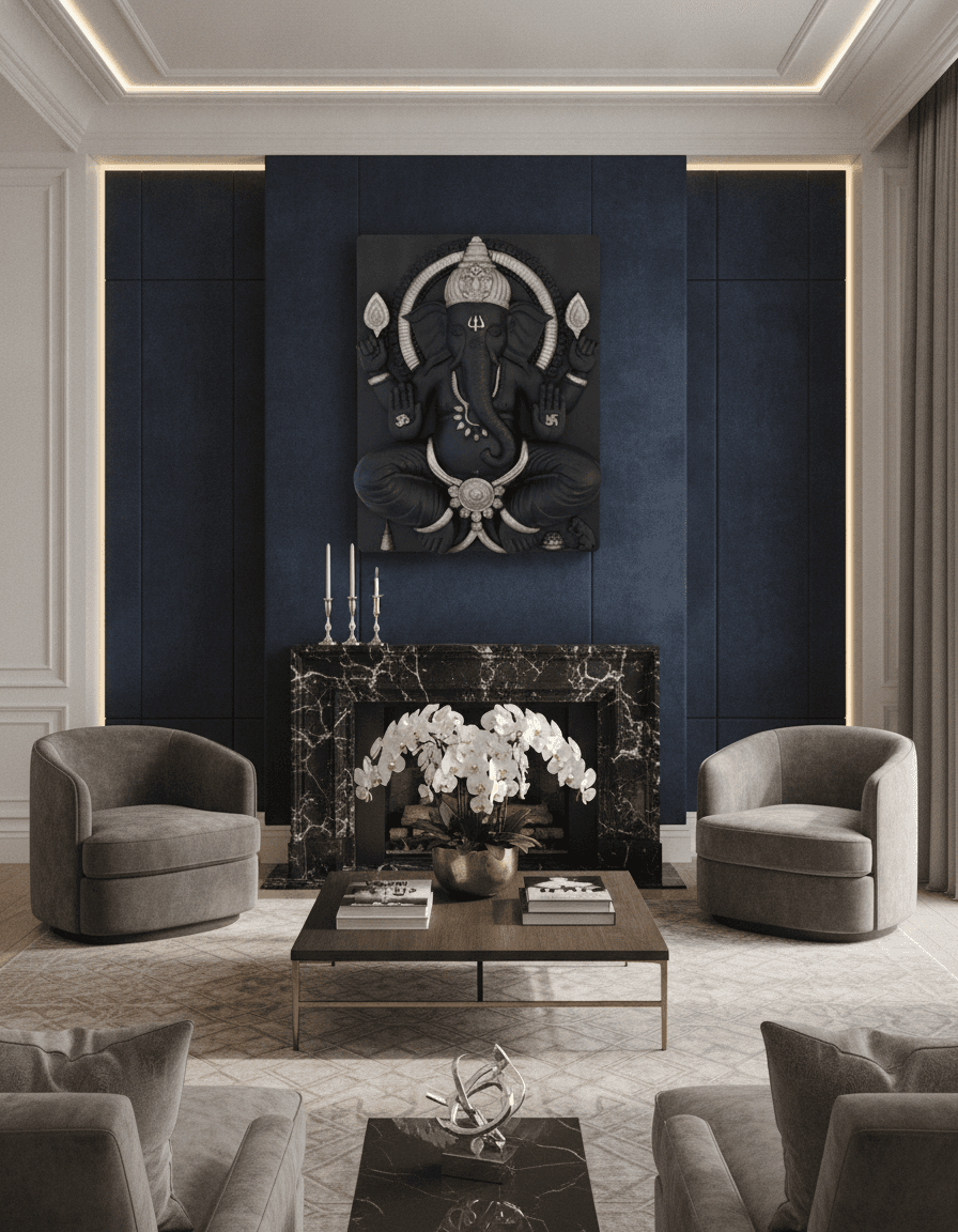 Ganesh Ji Wall Art Brown With Silver Accents styled in a room setting 4