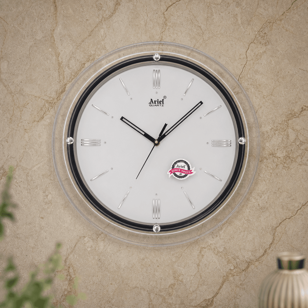 Quartz Wall Clock With Clear And Black Frame dimensions