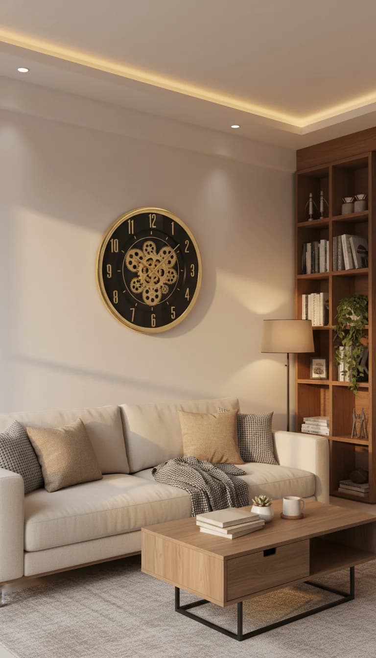 Gold Gear Wall Clock styled in a room setting 1