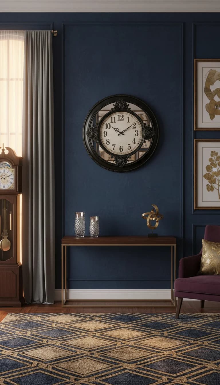 Elegant Mirrored Wall Clock styled in a room setting 2