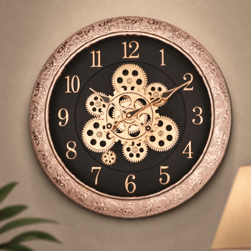 Ornate Wall Clock With Visible Gears dimensions