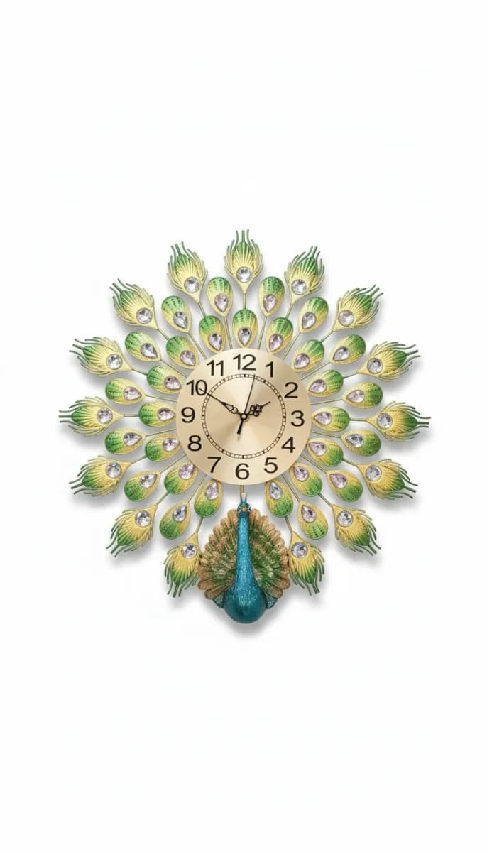 Regal Wall Clock Gold & Green Gemstone Accent