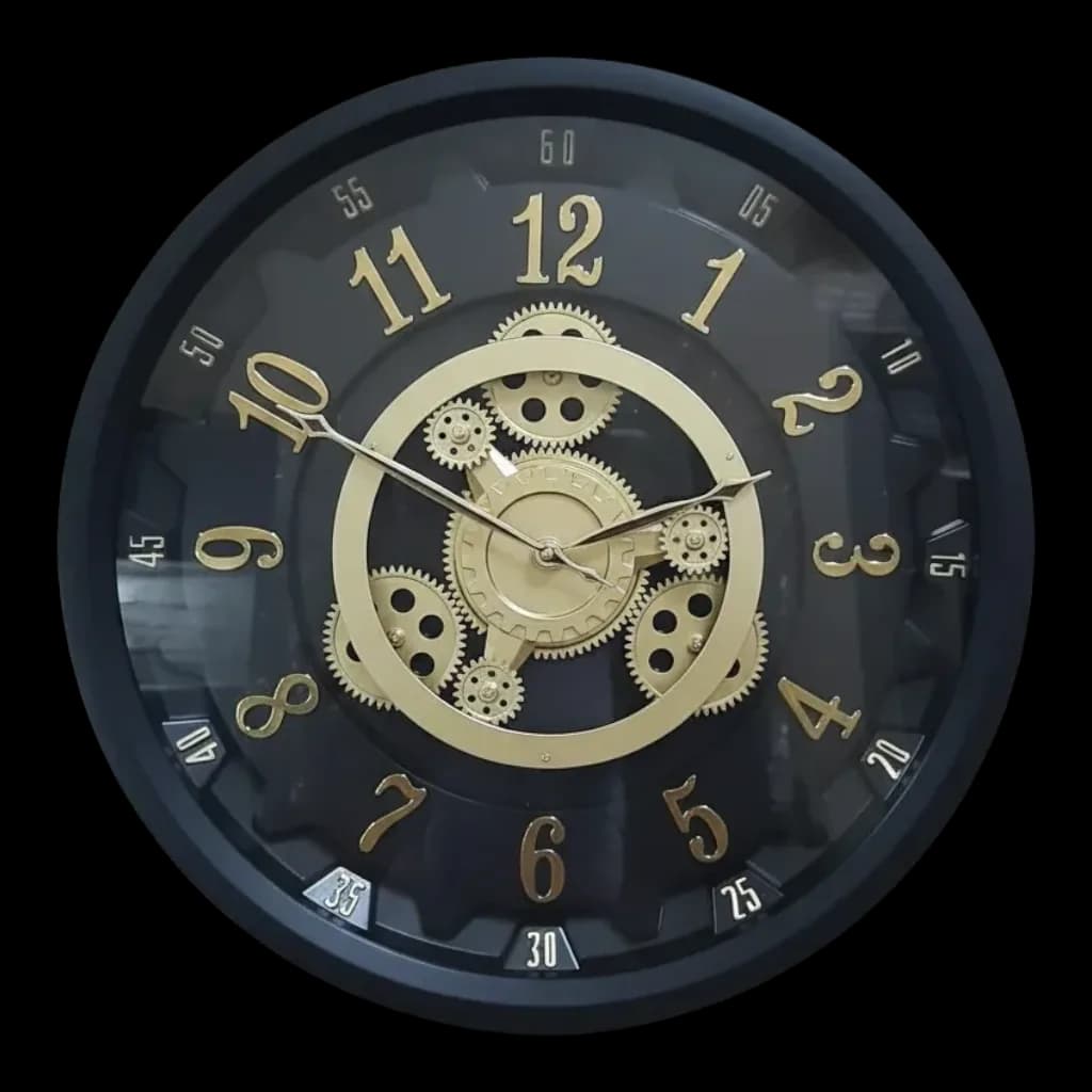 Industrial Steampunk Black & Gold Wall Clock on wall color