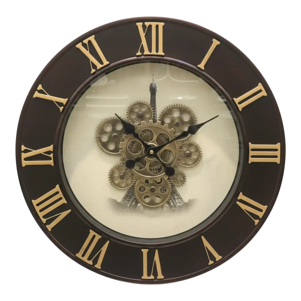 Industrial Chic Wall Clock Exposed Gears & Eiffel Tower