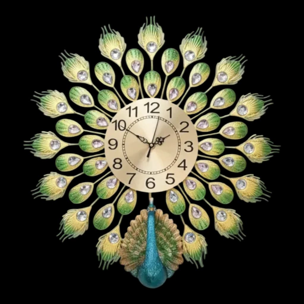 Regal Wall Clock Gold & Green Gemstone Accent