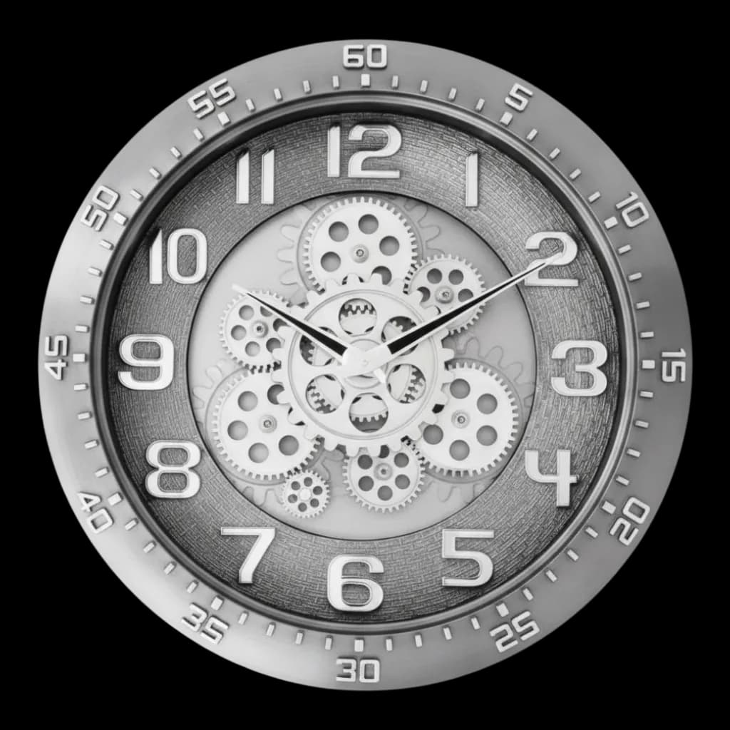 Industrial Gear Design Analog Wall Clock, Silver
