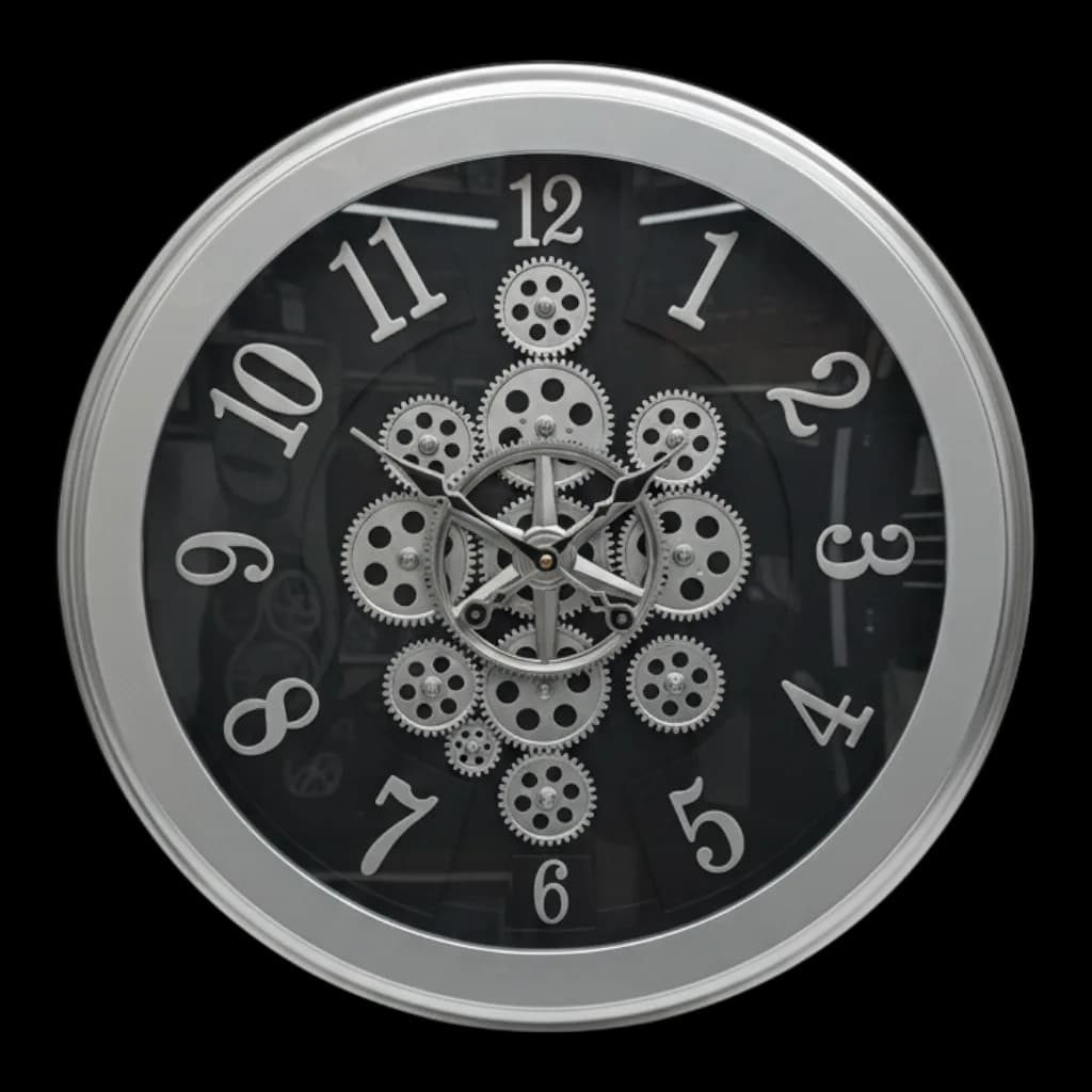 Modern Industrial Wall Clock With Exposed Gears, Brushed Silver Frame on wall color
