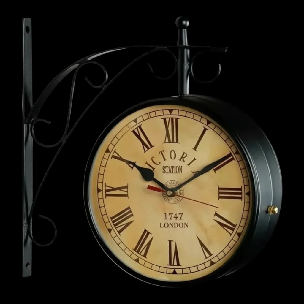Double Sided Vintage Wrought Iron Wall Clock