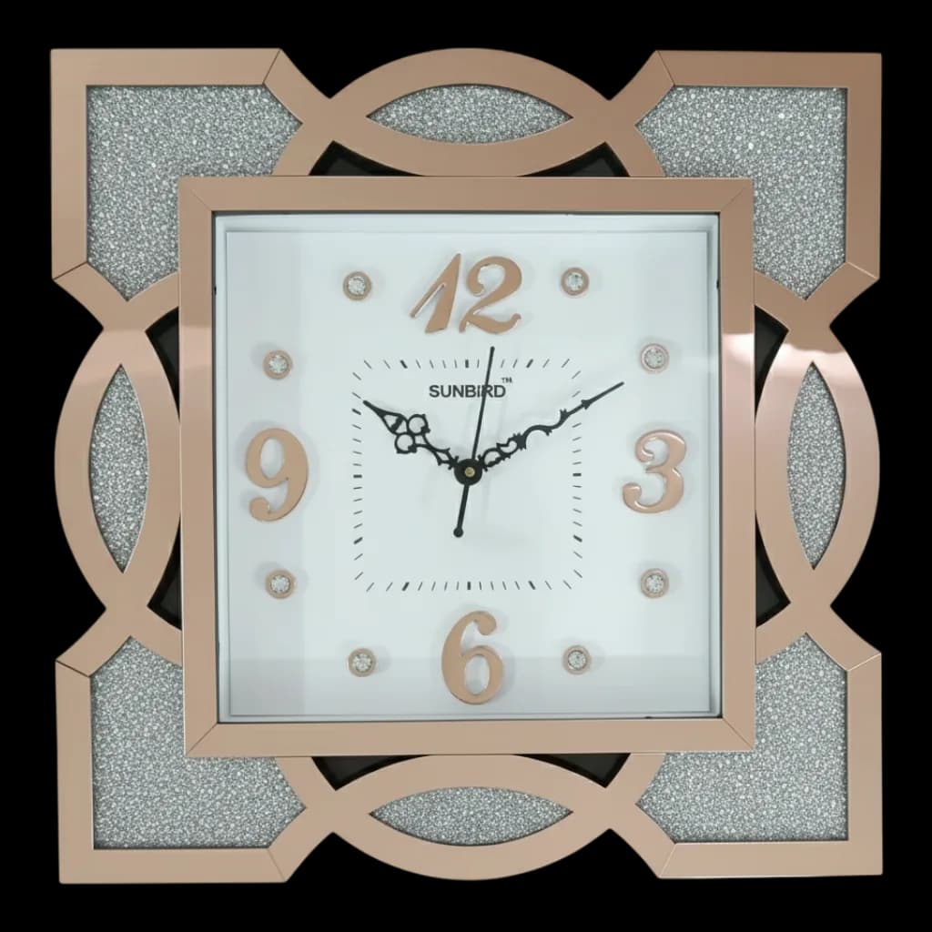 Rose Gold & Glitter Square Decorative Wall Clock on wall color