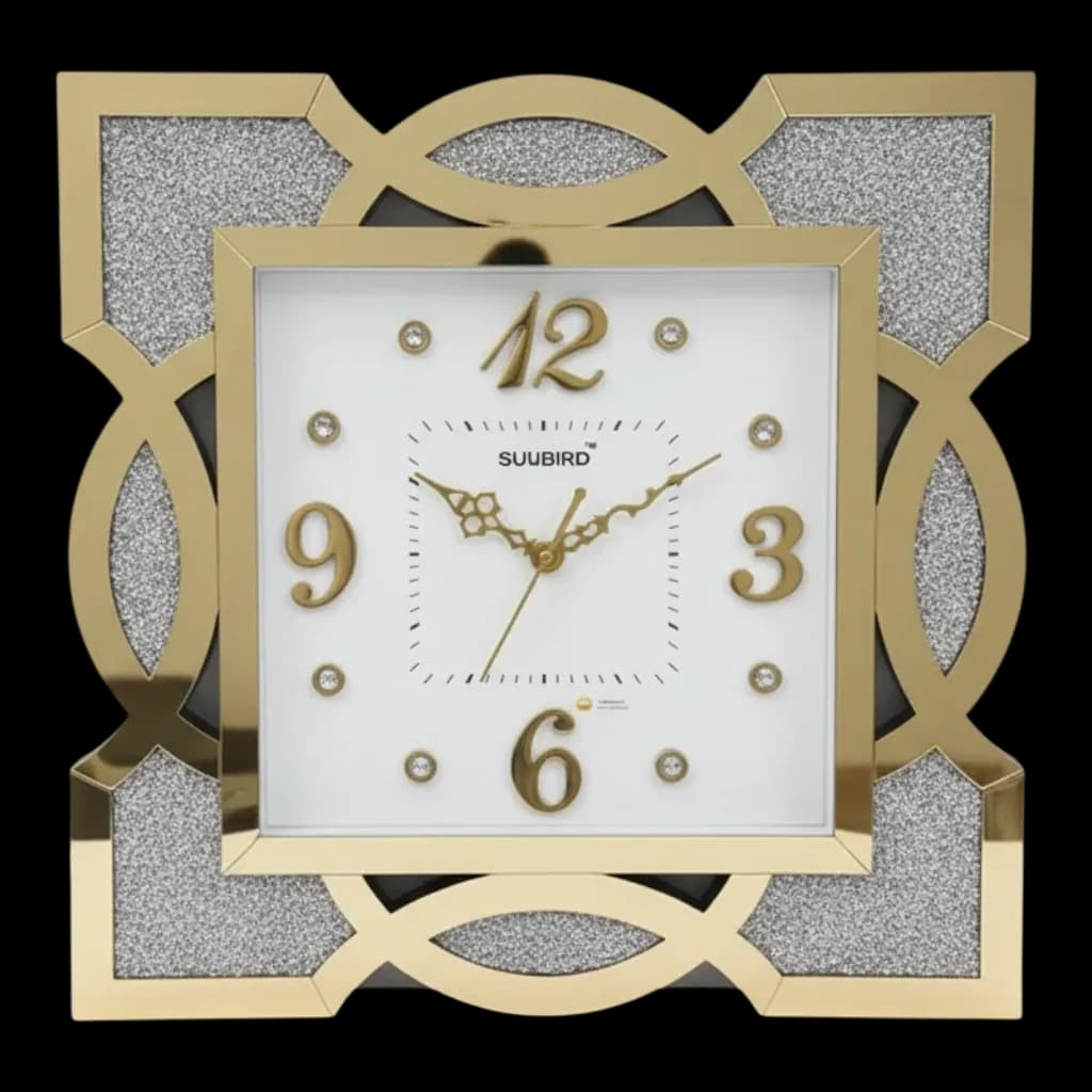 Gold Mirrored & Glitter Wall Clock Modern Decorative Analog Timepiece on wall color