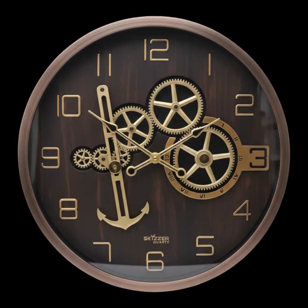 Industrial Gear Wall Clock With Anchor Design Bronze Frame