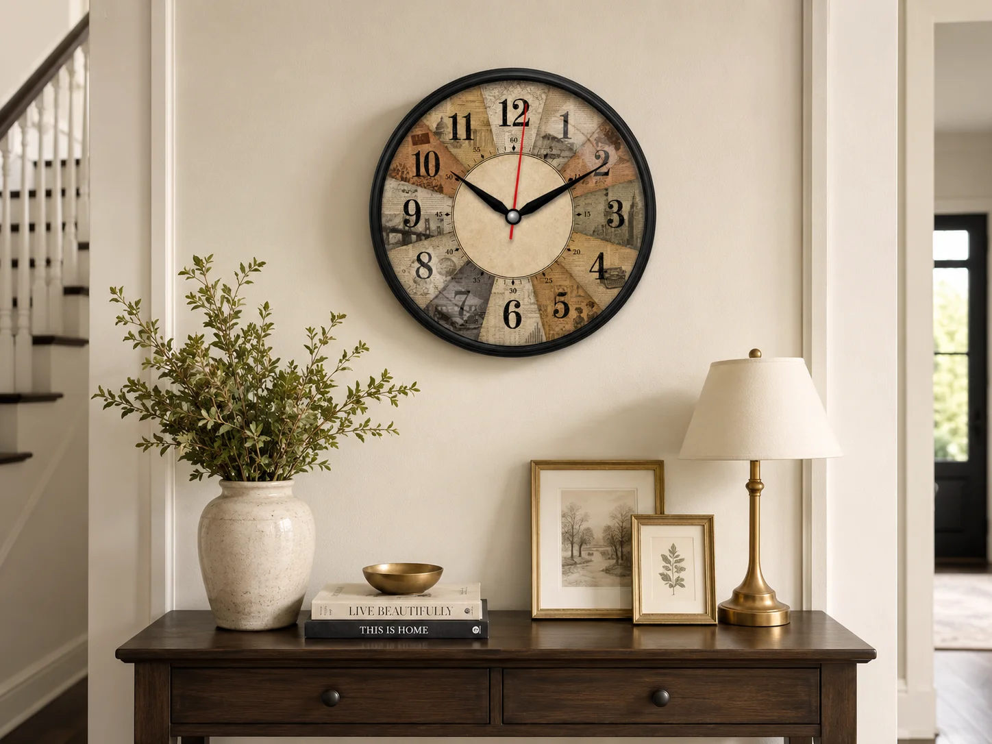 The clock Factory Multi Color 12 inch Vintage Newsprint Sepia Wall Clock - Premium Wall Clock 12 inch