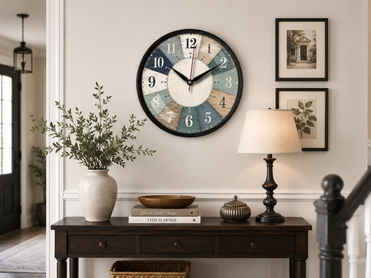The clock Factory 12-inch Distressed Coastal Multi-Color Wall Clock - Premium Wall Clock 12 inch