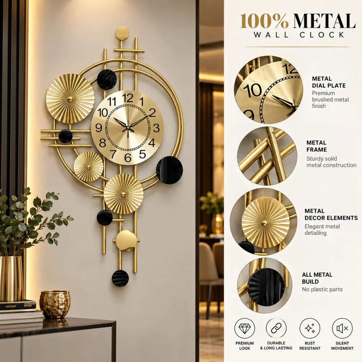Wall Clock styled in a room setting 1