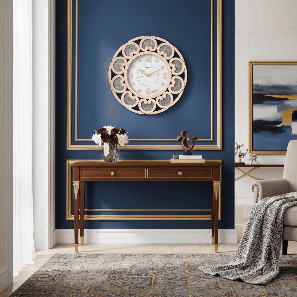 Rose Gold Sparkle Wall Clock Surya styled in a room setting 5