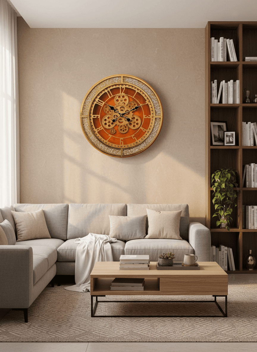 Gear Wall Clock styled in a room setting 1