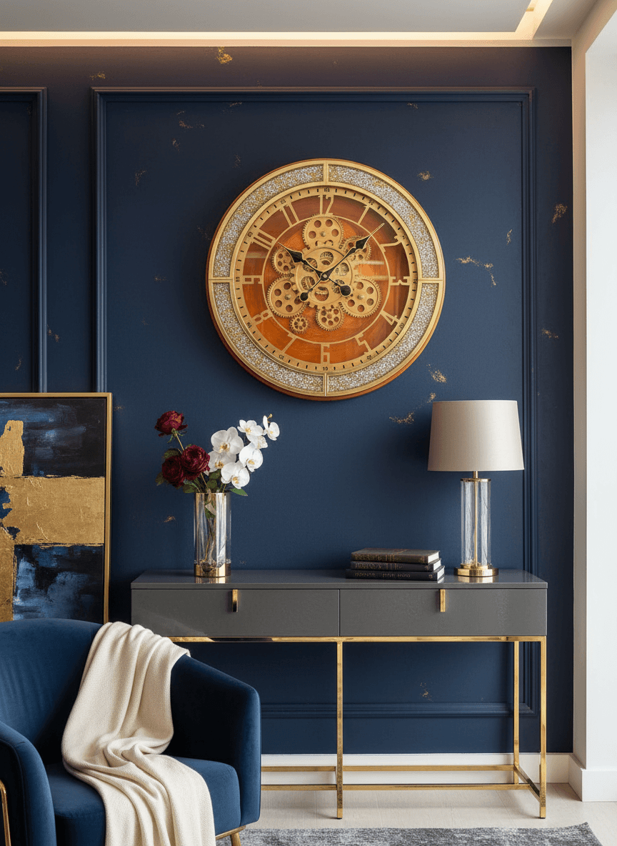Gear Wall Clock styled in a room setting 2