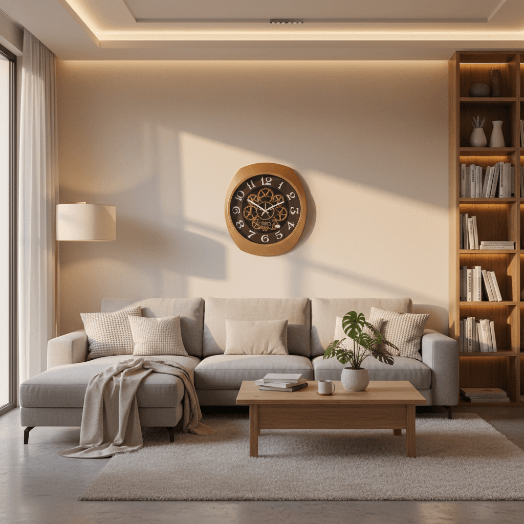 Gold Gear Wall Clock Elegant Home Decor styled in a room setting 1